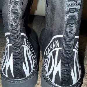DKNY Black and White Logo Graphic Ankle Boots